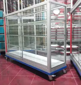 Etalase 1,5M x 1M Pakai Siku Besi + RODA BESAR Buat Jualan