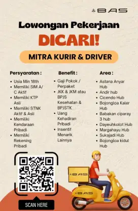 DIBUTUHKAN SEGERA!
MITRA KURIR & DRIVER