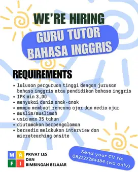 GURU TUTOR bahasa inggris untuk bimbel di bandung daerah cikutra
