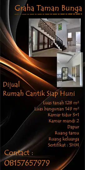 Dijual Cepat BU Rumah 2LT Graha Taman Bunga BSB City