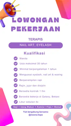[Dibutuhkan Segera] Lowongan Kerja Beautician Nail Art dan Eyelash