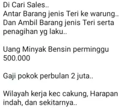 Di cari sales penjualan dan penagihan produk ikan teri