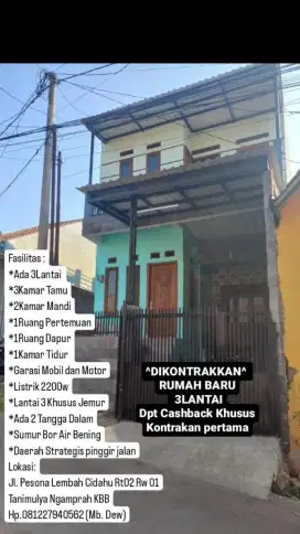 Kontrakan Rumah 3 Lantai Pesona Lembah Cidahu