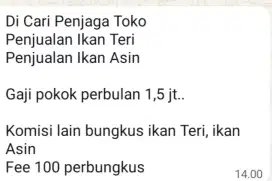Di cari penjaga Toko produk Ikan teri