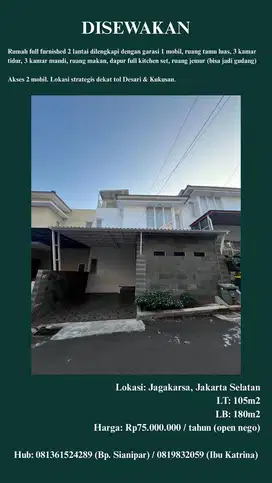 Disewakan rumah tahunan daerah jagakarsa jakarta selatan