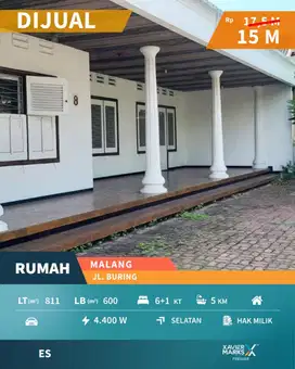 Properti Langka Dijual/Disewakan Rumah Klasik di Jl Buring Malang
