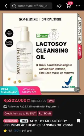 jual murah SOME BY MI LACTOSOY SEBUM&BLACKHEAD CLEANSING OIL 200ML