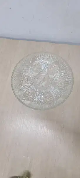 Piring kaca bulat saji tempat lauk, piring kaca buah besar