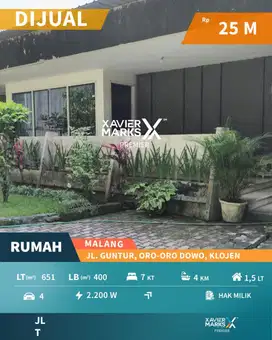 Dijual Rumah Klasik Jl Guntur Oro-Oro Dowo Malang