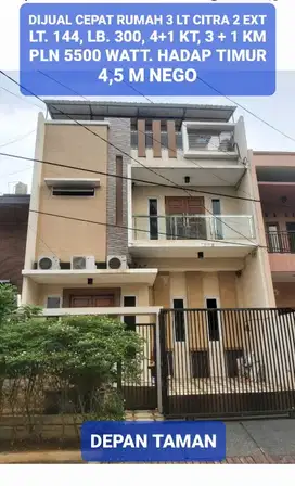 Rumah hdp timur, 8x18, 3 lt, di Citra Garden 2 ex