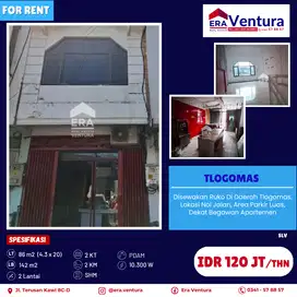 Ruko Di Tlogomas, Lokasi Nol Jalan, Dekat Begawan Apartemen