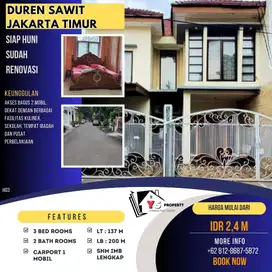 DUREN SAWIT JAKTIM RUMAH BAGUS SUDAH RENOV AKSES JALAN 2 MOBIL H03