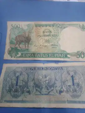 Uang kertas nominal Rp 1 dan Rp 500