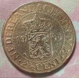 Uang Koin Langka Nederland 2½ Cent Tahun 1945 - Antik & Koleksi Unik