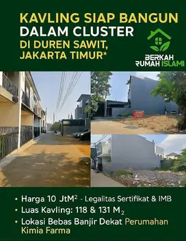 Dijual kavling siap bangun dalam cluster di duren sawit