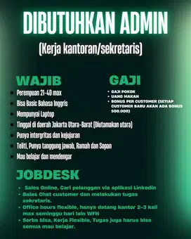 DICARI ADMIN KERJA SANGAT FLEXIBLE