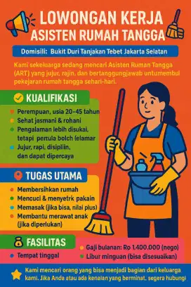 LOWONGAN KERJA ASISTEN RUMAH TANGGA