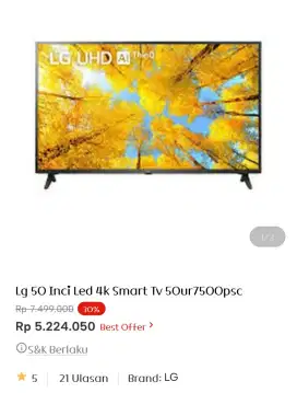 LG LED SMART TV 50 INCI 50UR7500PSF