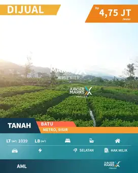 Dijual Tanah Siap Bangun View Cantik di Metro Sisir Batu Malang
