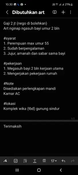 Art nginap ngasuh bayi