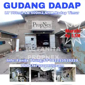 Dijual gudang di Dadap,Jakarta Barat LT 750m2 LB 500m2,Timur,SHM,Rp5,5