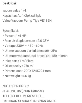 Pompa vakum ac Value