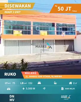 Disewakan Ruko Lebar Lokasi Poros Jl Ahmad Yani Utara, Blimbing Malang