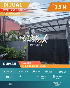 Rumah Cantik Furnish Siap Huni di Sukun Malang Keamanan 24 Jam