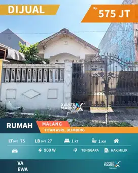 Dijual Rumah Murah Dekat Rumah Sakit di Titan Asri Blimbing Malang