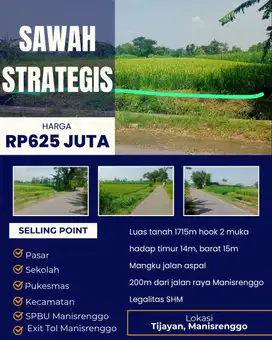 SAWAH STRATEGIS MANGKU JALAN DAN DEKAT TOL MANISRENGGO