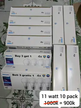 LAMPU LED PHILIPS 11 WATT 10 PACK = 40 BIJI