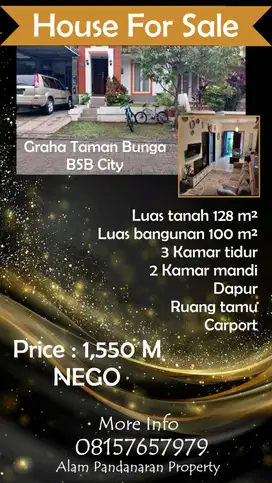Jual Cepat BU Rumah 2LT Graha Taman Bunga BSB City