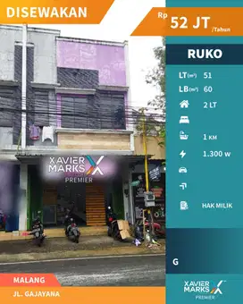 Disewakan Ruko 2 Lantai Jalan Gajayana Lokasi Strategis Dekat Kampus