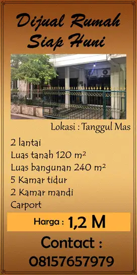 Dijual Cepat Rumah 2LT di Tanggul Mas Barat