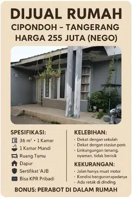 DIJUAL RUMAH SECOND CIPONDOH TANGERANG (NEGO)