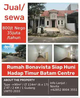 1 Unit Rumah Bonavista Siap Huni Hadap Timur Batam Centre