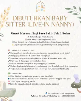 Lowongan kerja Baby Sitter / Pengasuh Bayi