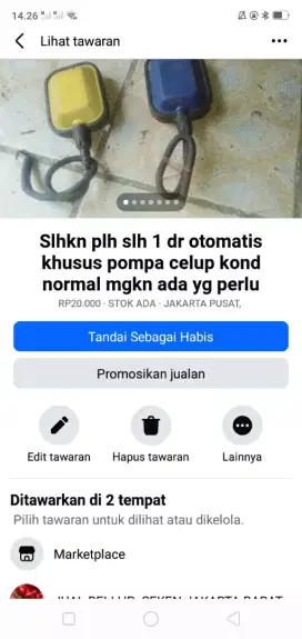 Slhkn plh slh 1 dr otomatis pompa celup kond hdp mgkn ada yg perlu
