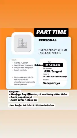 SOLD baby sitter helper bayi 2 bulan tangsel tangerang selatan