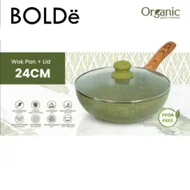 Bolde Organic Green Wok Pan + Glass Lid 24cm