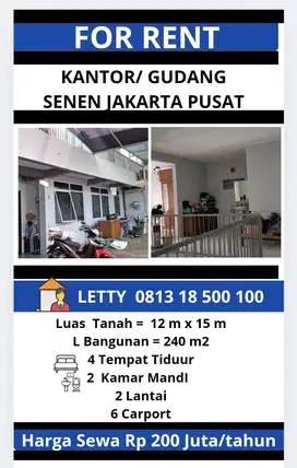 Kantor/ Gudang Senen Jakarta Pusat Rp 200 Juta / tahun Nego