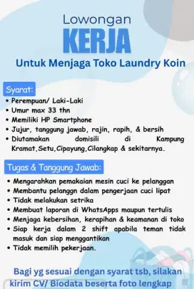 Dibutuhkan Karyawan Laundry Koin