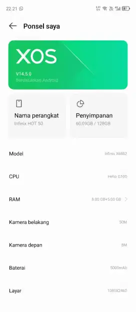 Infinix hot 50 fullset 16/128
