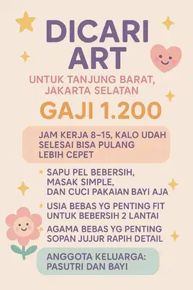 [ Closed ] Dicari ART Perempuan