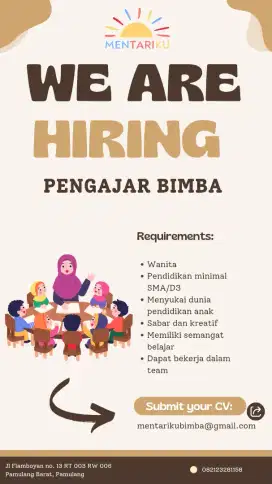 Dibutuhkan Pengajar Bimba