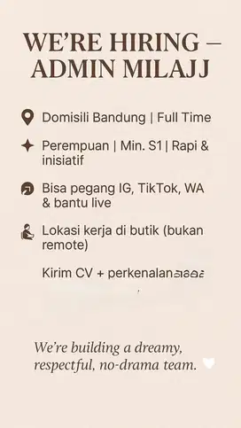 Dicari admin olshop khusus wanita