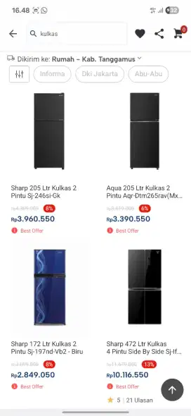 Ready stok kulkas sharp 2 pintu promo murah