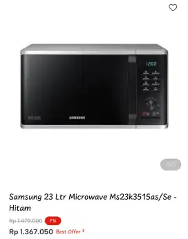 Samsung 23 Ltr Microwave Ms23k3515as/se- Hitam