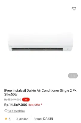 PROMO KREDIT DAIKIN AC SINGLE 2 PK