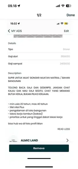 DICARI SUPIR MATRIAL PENGALAMAN NIAT KERJA